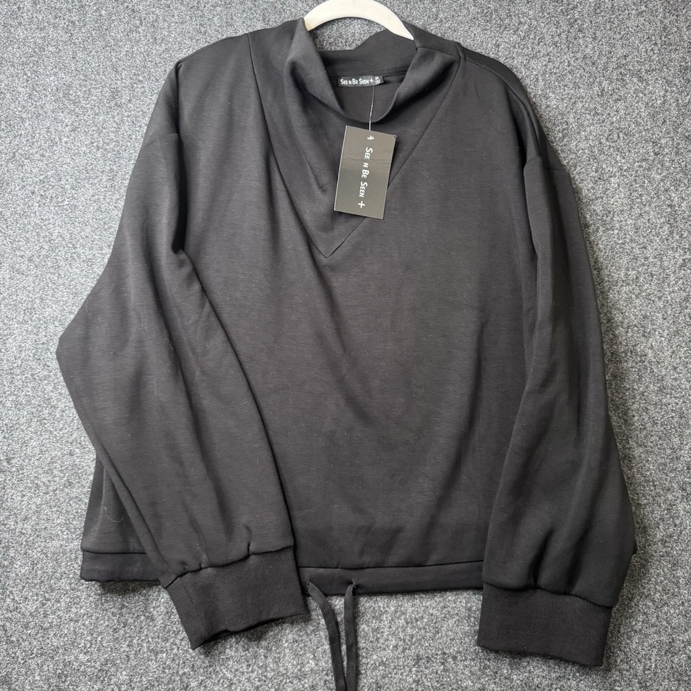 See N Be Seen Womens 3X Black Cowl Neck Sweatshirt Drawstring Hem NWT Plus